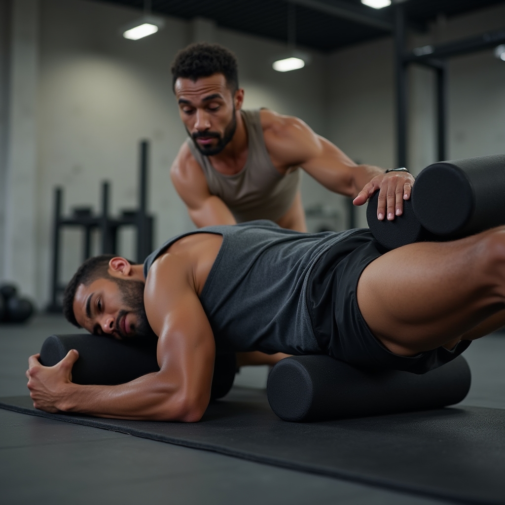 Récupération musculaire au rouleau de massage
